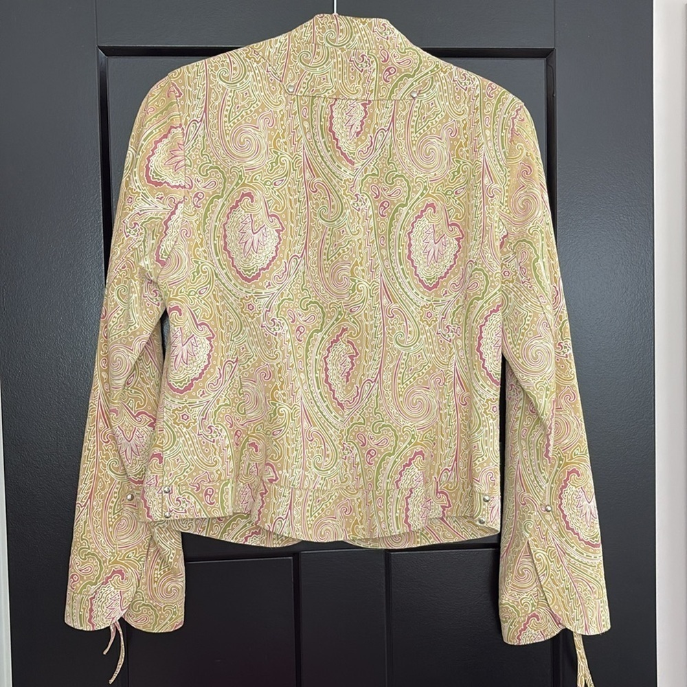 Carlisle Suede Paisley Blazer/Green/Pink/Tan/White. Snaps/Zippers. Size 6 - Picture 3 of 12